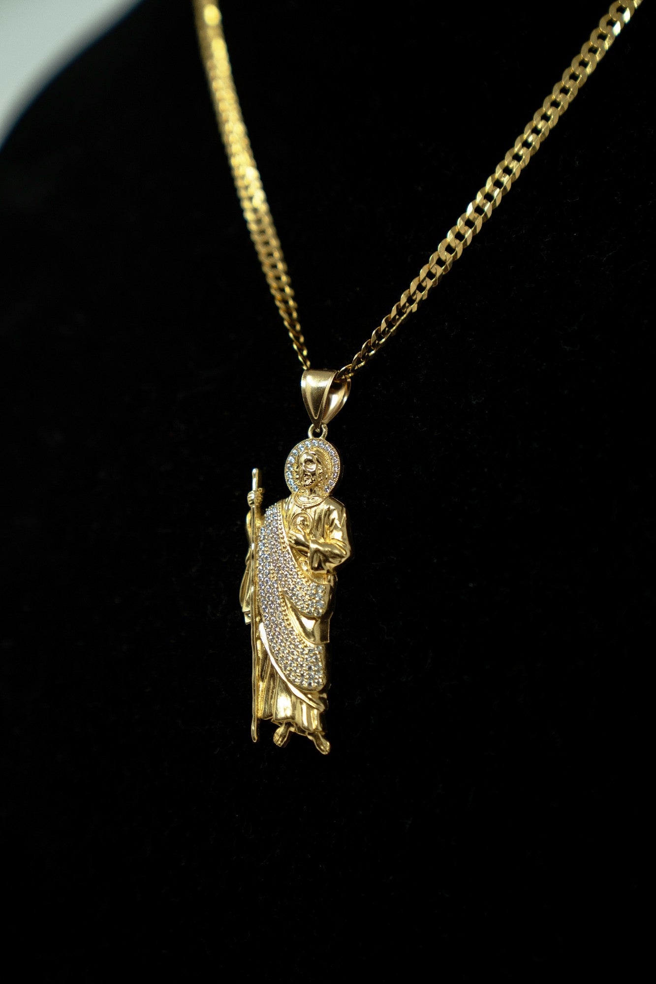 14k Gold San Judas, Cubic Zirconias