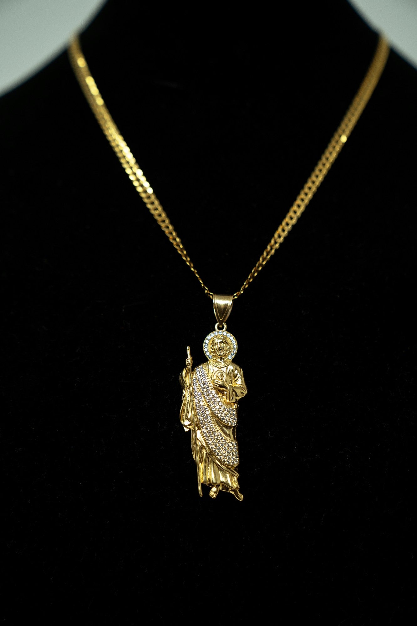 14k Gold San Judas, Cubic Zirconias